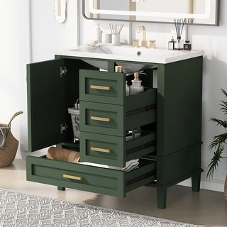 Green 30" Solid Wood Bathroom Vanity Cabinet with Sink Doors and ...